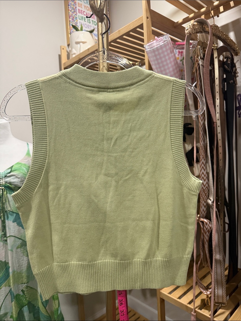 Your Highness Free Fall V-Neck Knit Floral Sweater Vest X-Small green - Picture 3 of 5